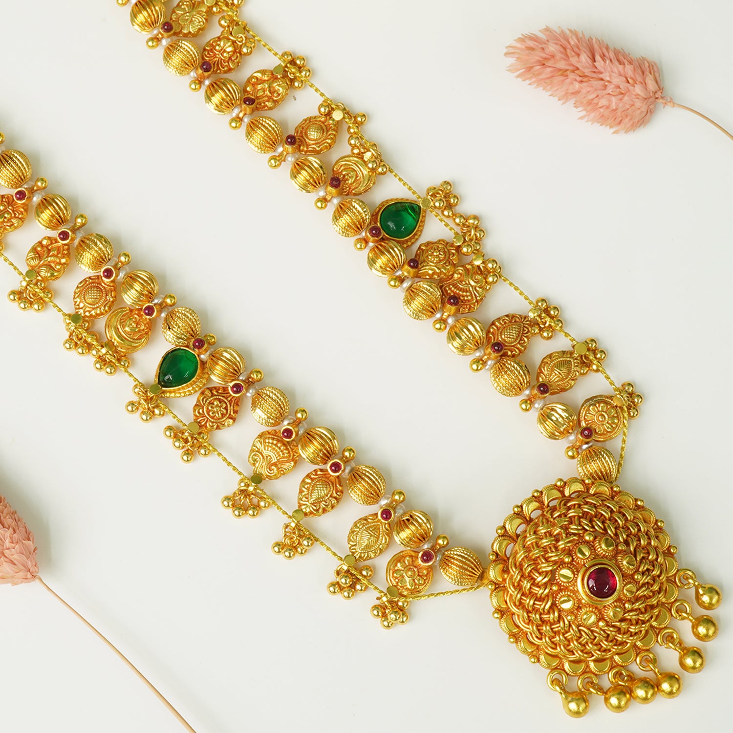 Pure 925 Silver Gold Plated Kolhapuri Saaj Necklace Design With Pearls