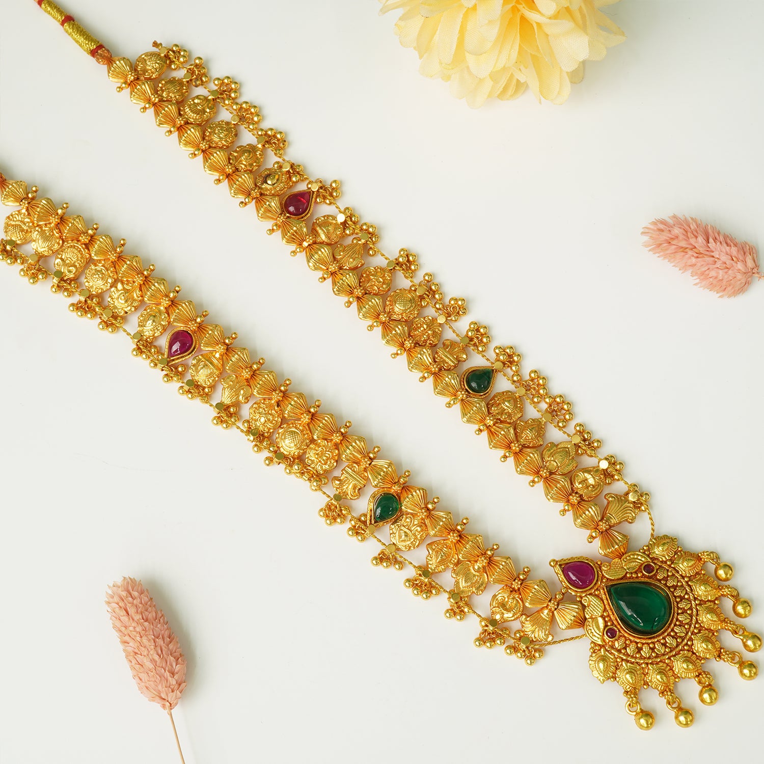 Pure silver gold plated Kolhapuri Saaj necklace