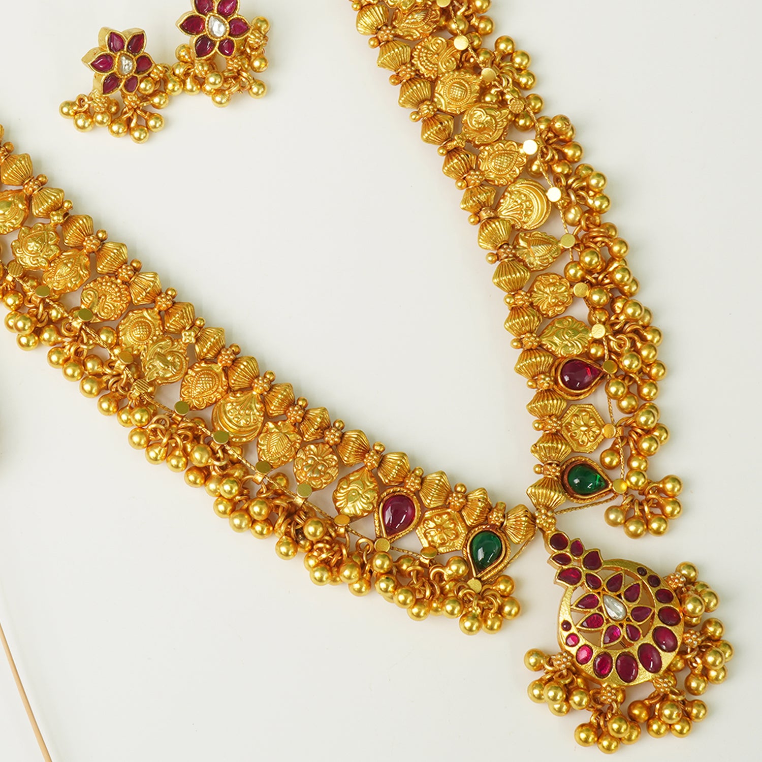 Pure 925 Silver Gold Plated Kundan Kolhapuri Saaj with Matching Earrings