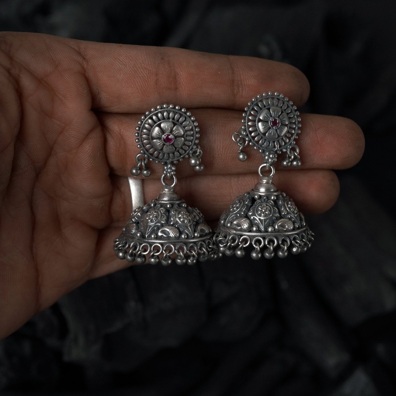 silver jhumki for matching kolhapuri saaj