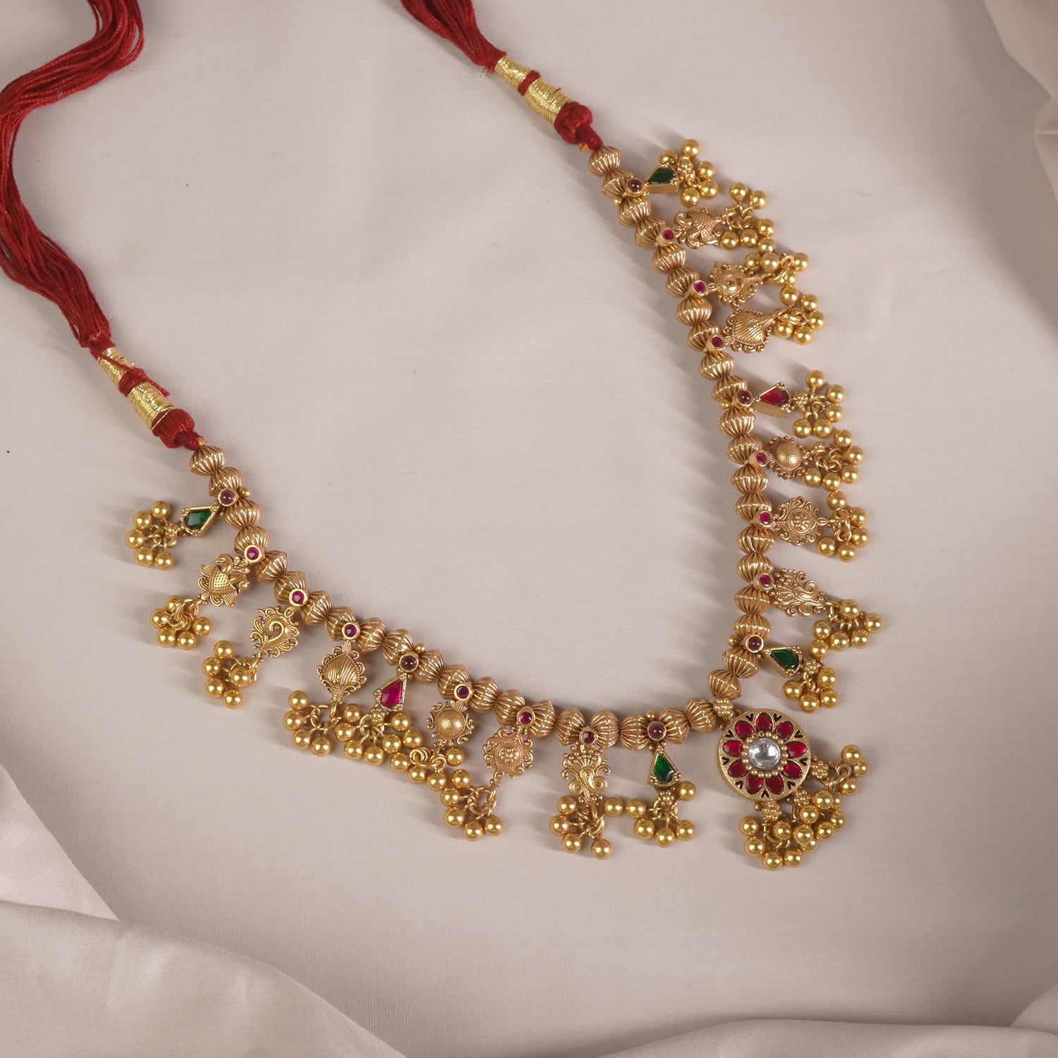 Gold Plated Silver Kolhapuri Saaj with Surya Kundan pendant