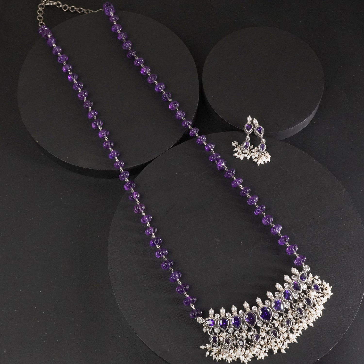 Silver Amethyst Tanmani With Amethyst Strawberry Beads