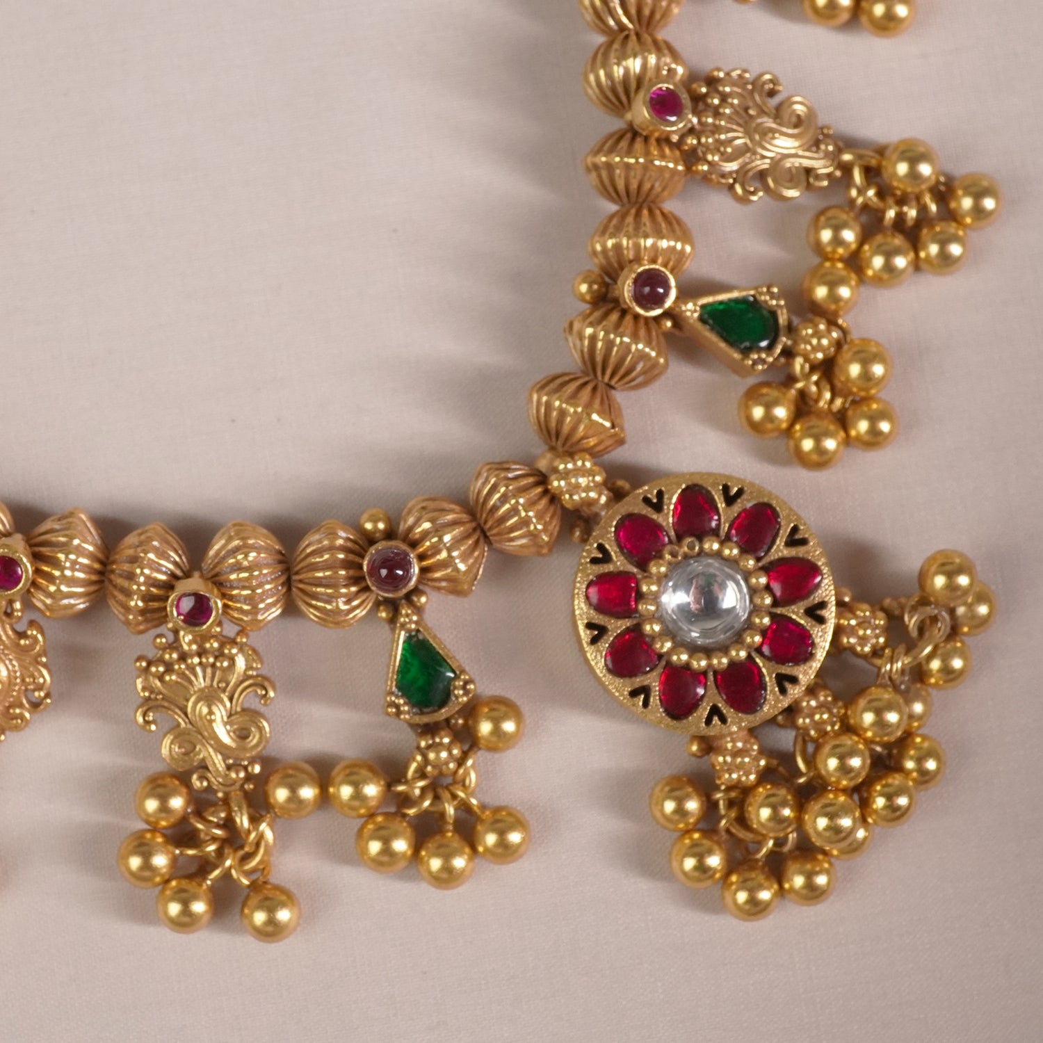 Gold Plated Silver Kolhapuri Saaj with Surya Kundan pendant