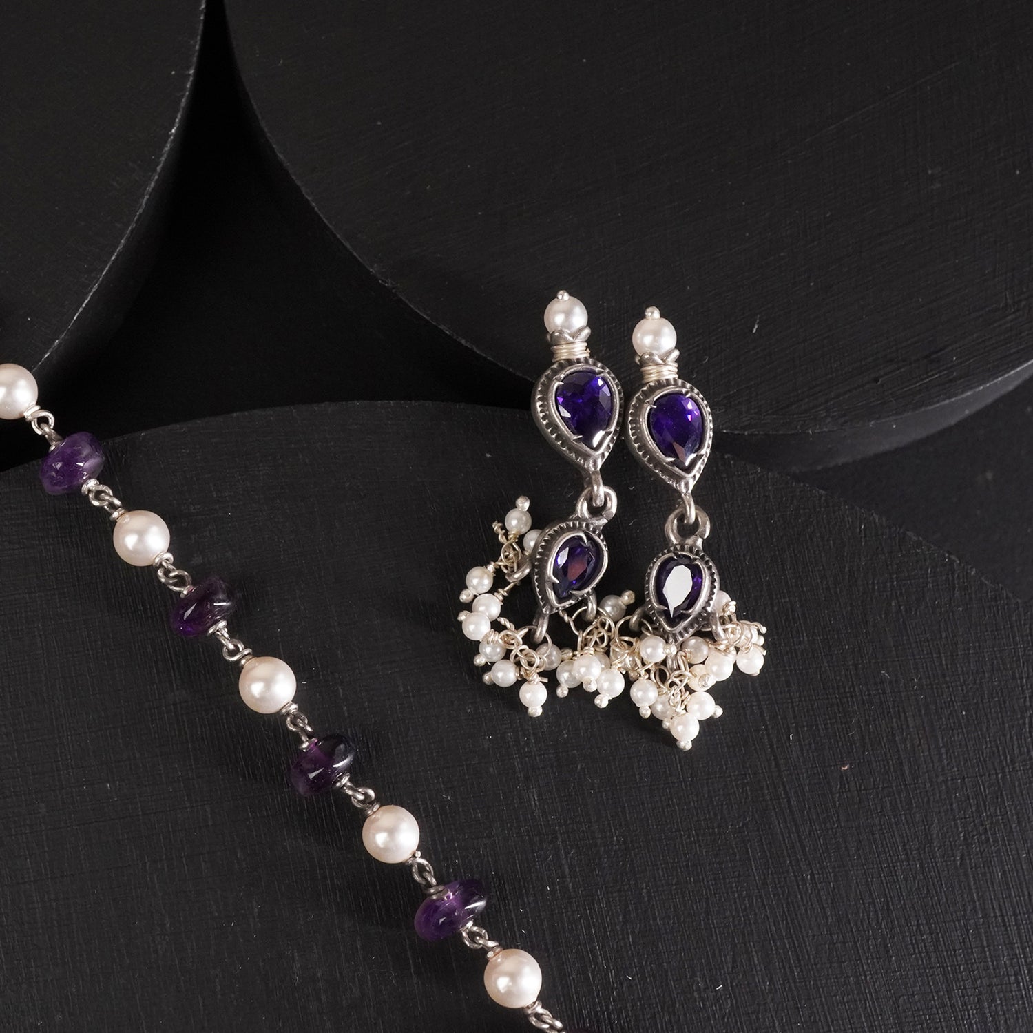 Silver Amethyst Tanmani With Amethyst Pearl Chain