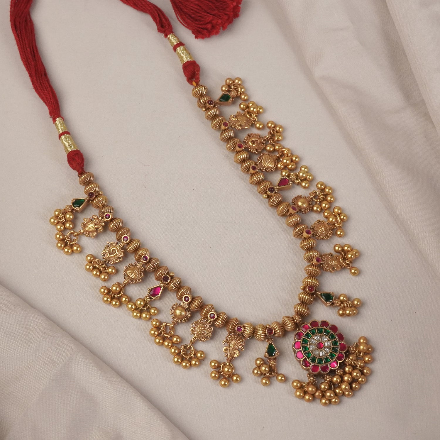 Gold Plated Silver Kolhapuri Saaj with Suryafull Kundan pendant