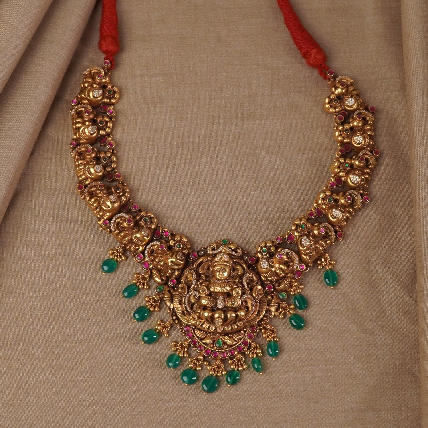 Silver Antique Gold Plated Hathi Laxmi Jadau Kundan Necklace