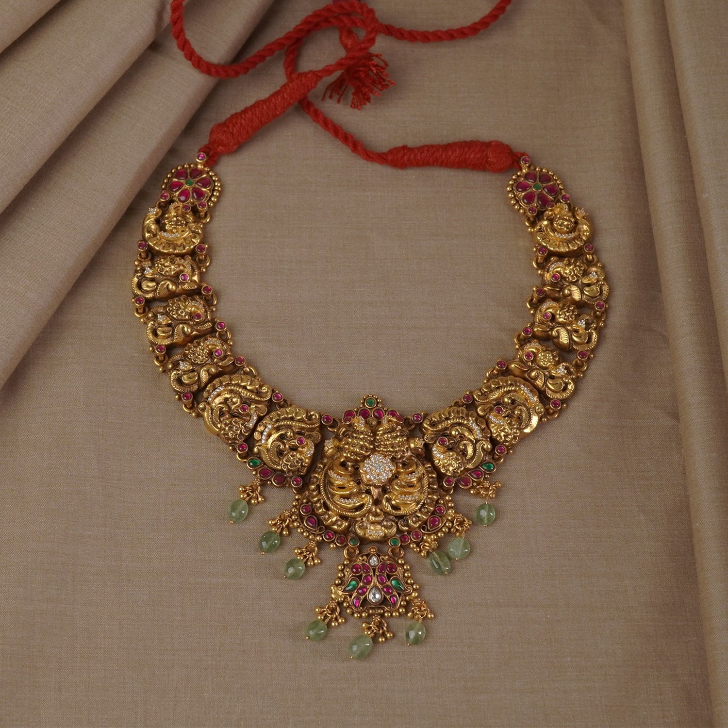 Silver Antique Gold Plated Peacock Jadau Kundan Necklace