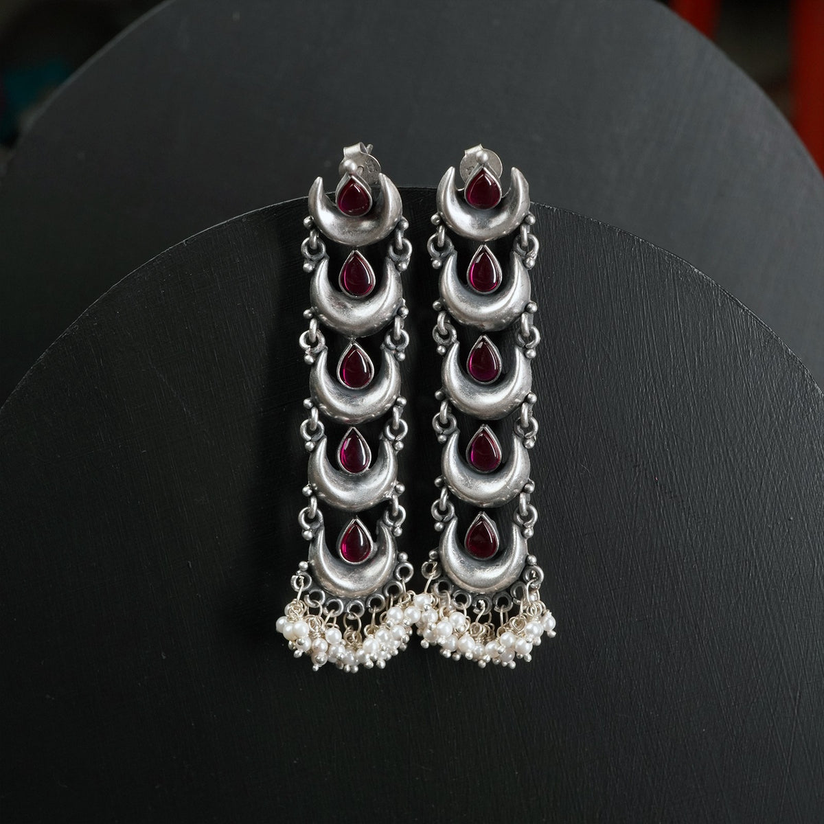 handmade silver latkan jhumki with 5 chand pieces