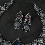 silver chatai necklace with handcut stone and earrings