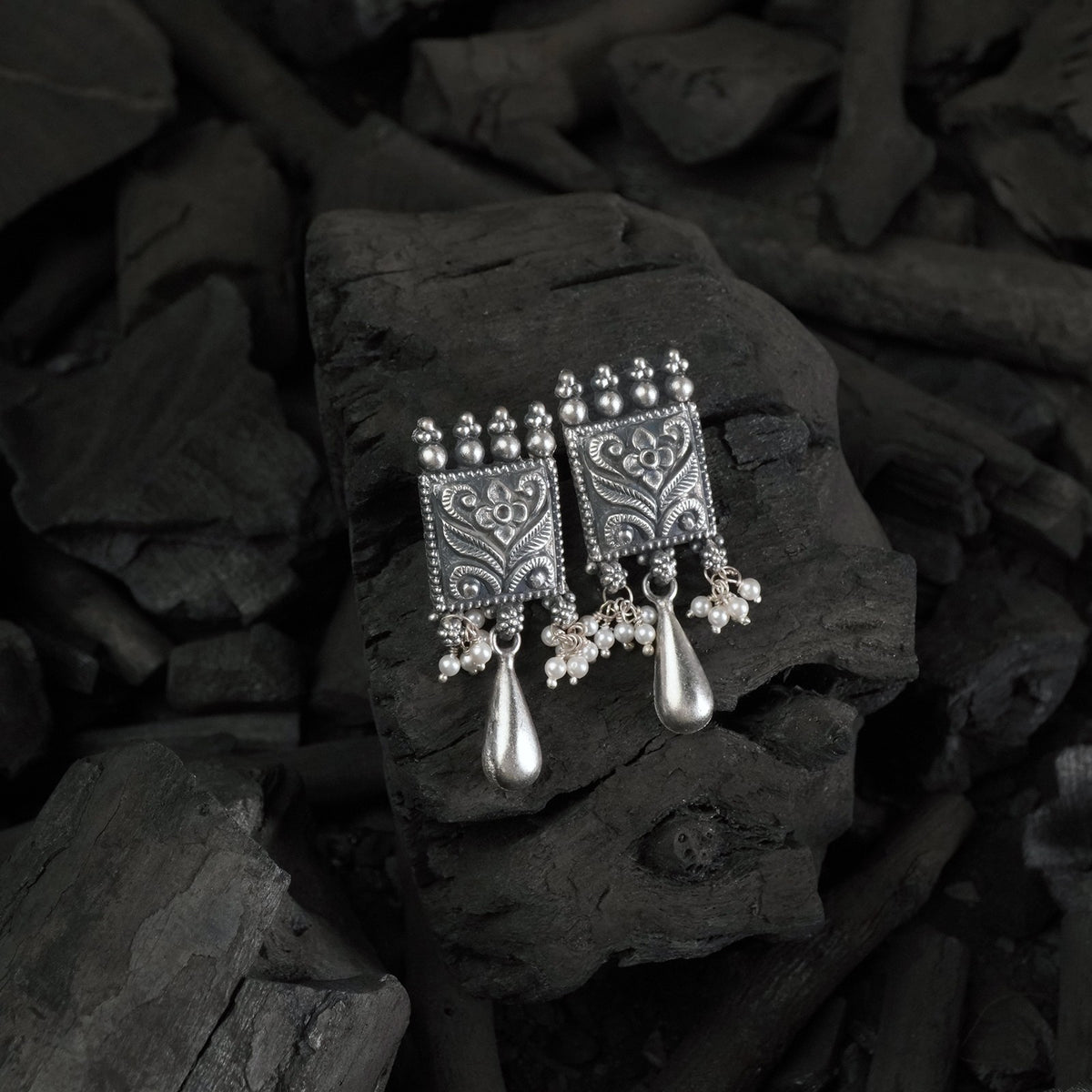 silver moti earrings