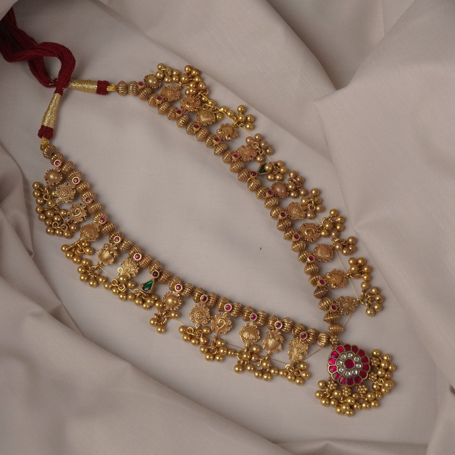 Silver Gold Plated Long Kolhapuri Saaj Kundan Pendant