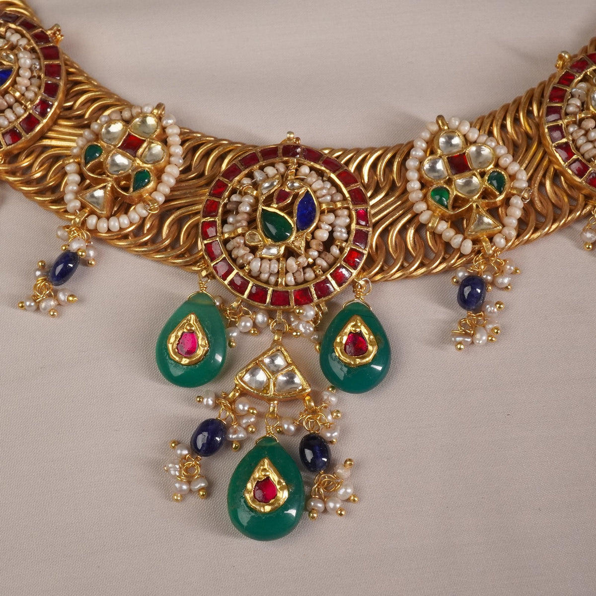 kundan studded silver necklace with gold plating