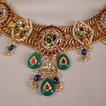 kundan studded silver necklace with gold plating