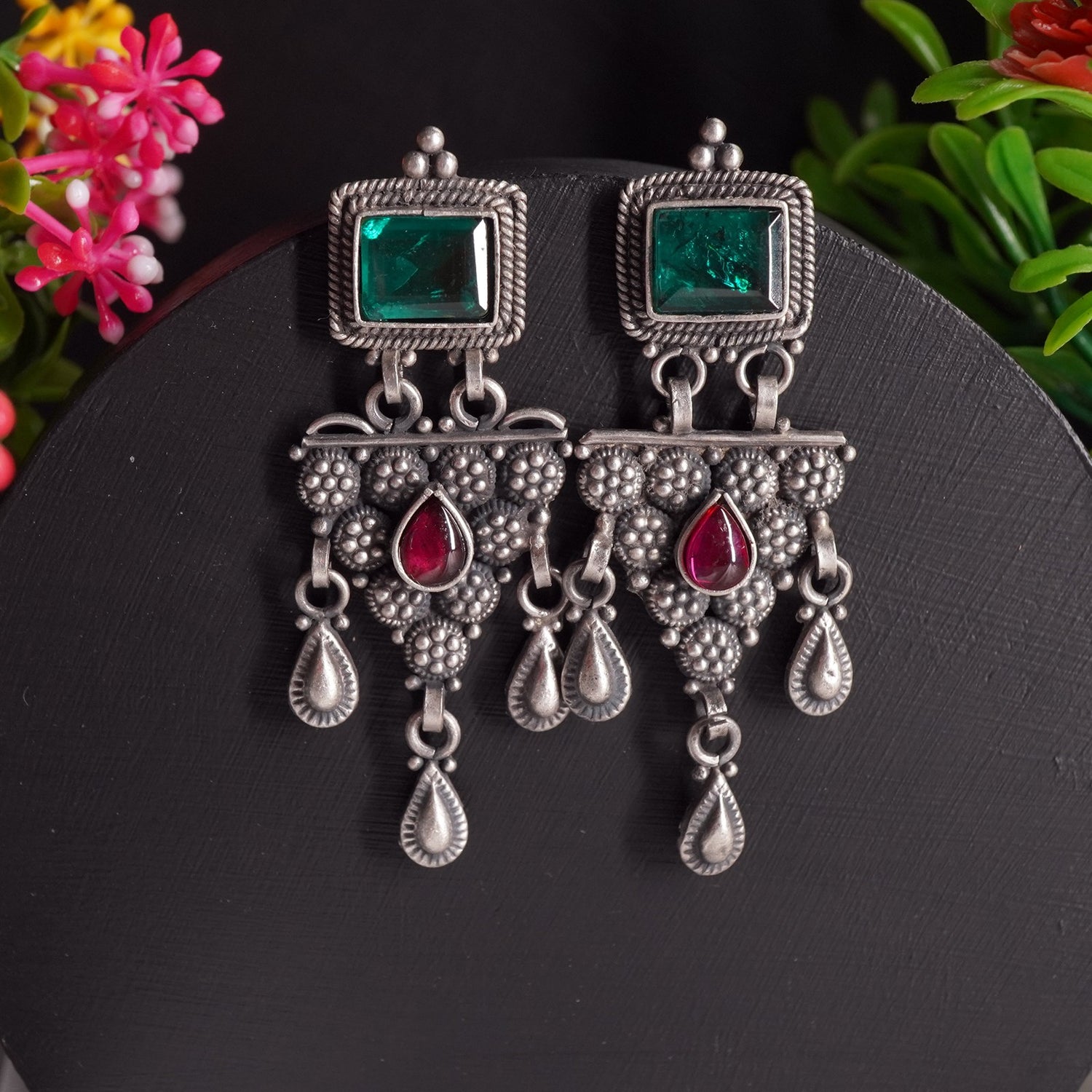 Square Green Emerald Laffa Jhumkas