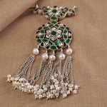 silver jadau kundan pendant with green kundan