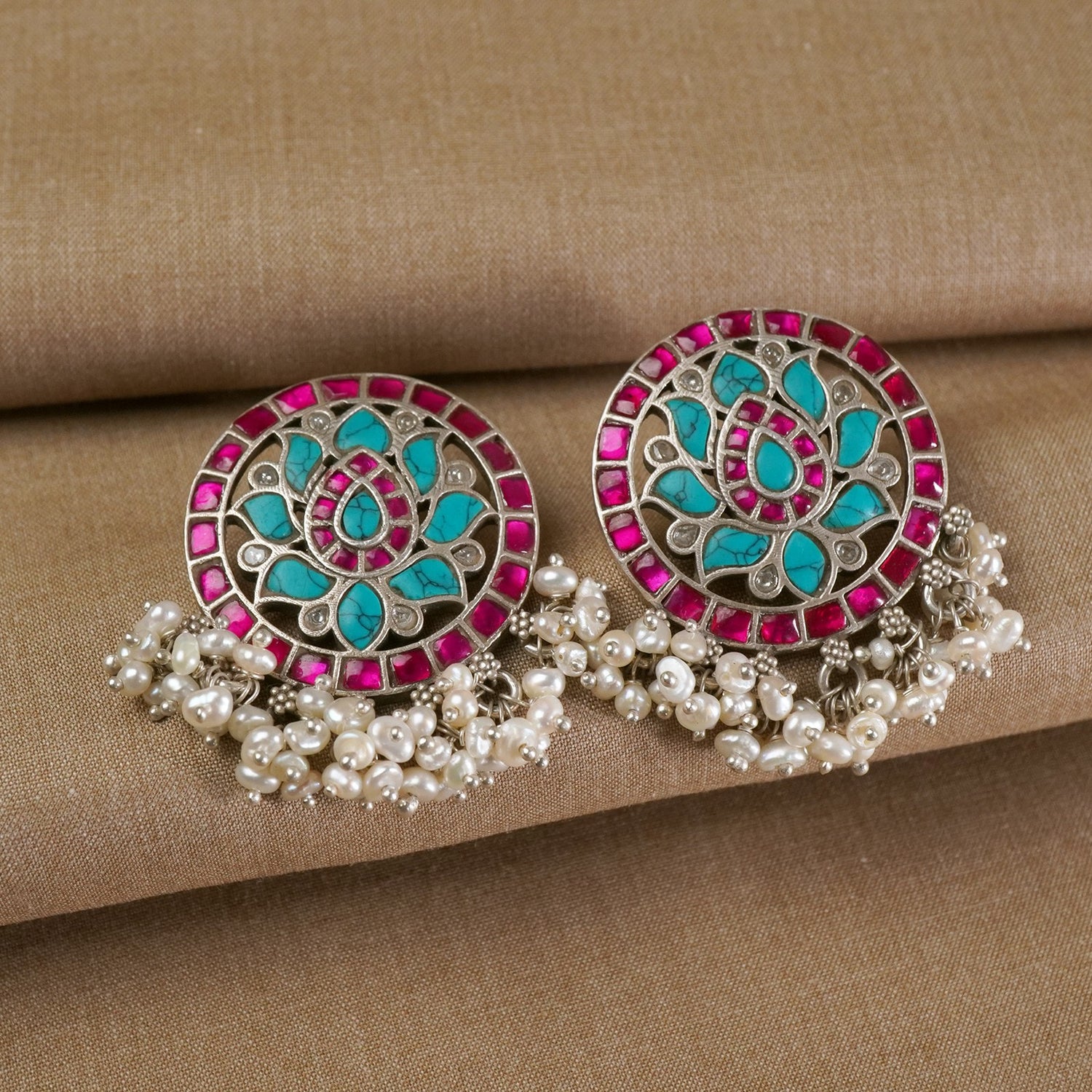 Silver Jadau Kundan Earrings - Suryaful