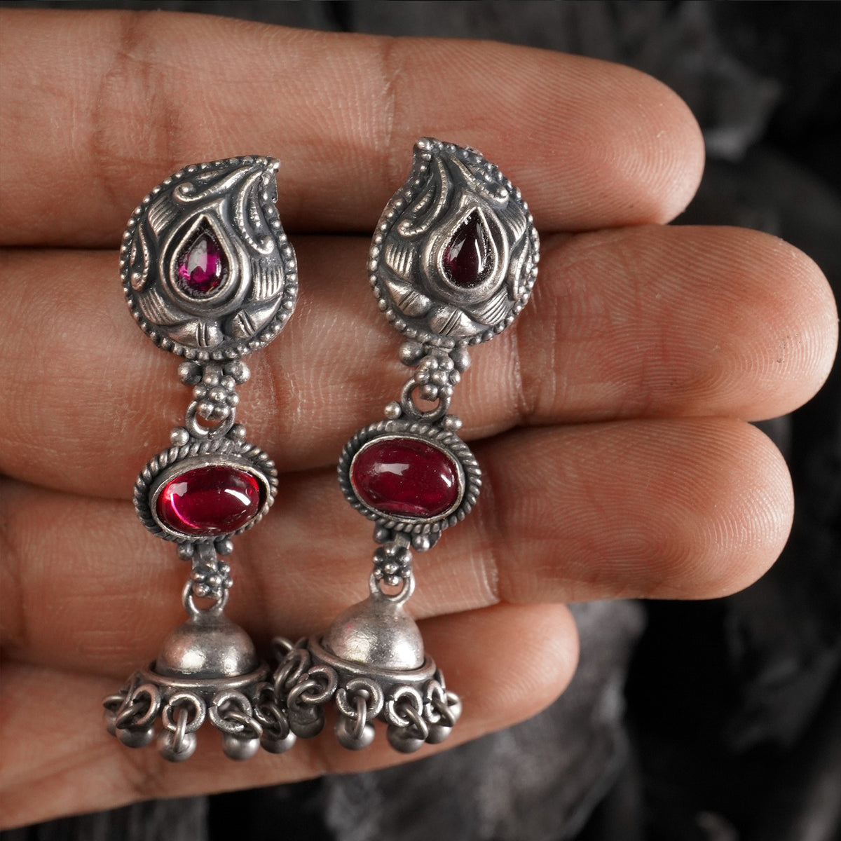 handmade silver kolhapuri jhumkis