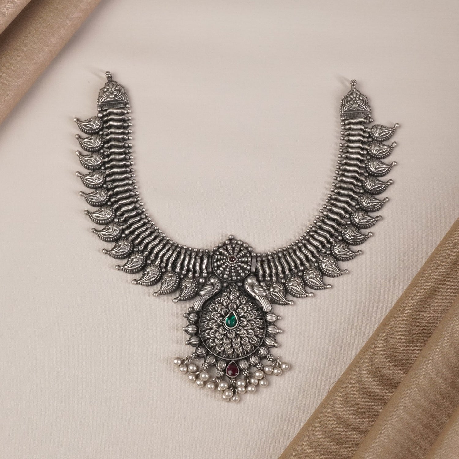 Silver Kolhapuri Chattai Suryafull Necklace