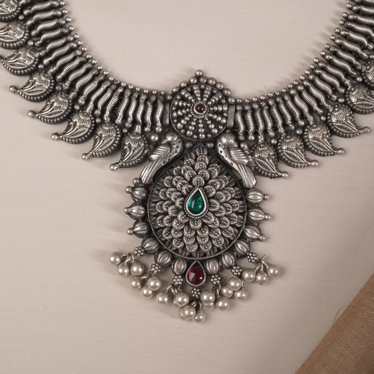 Silver Kolhapuri Chattai Suryafull Necklace