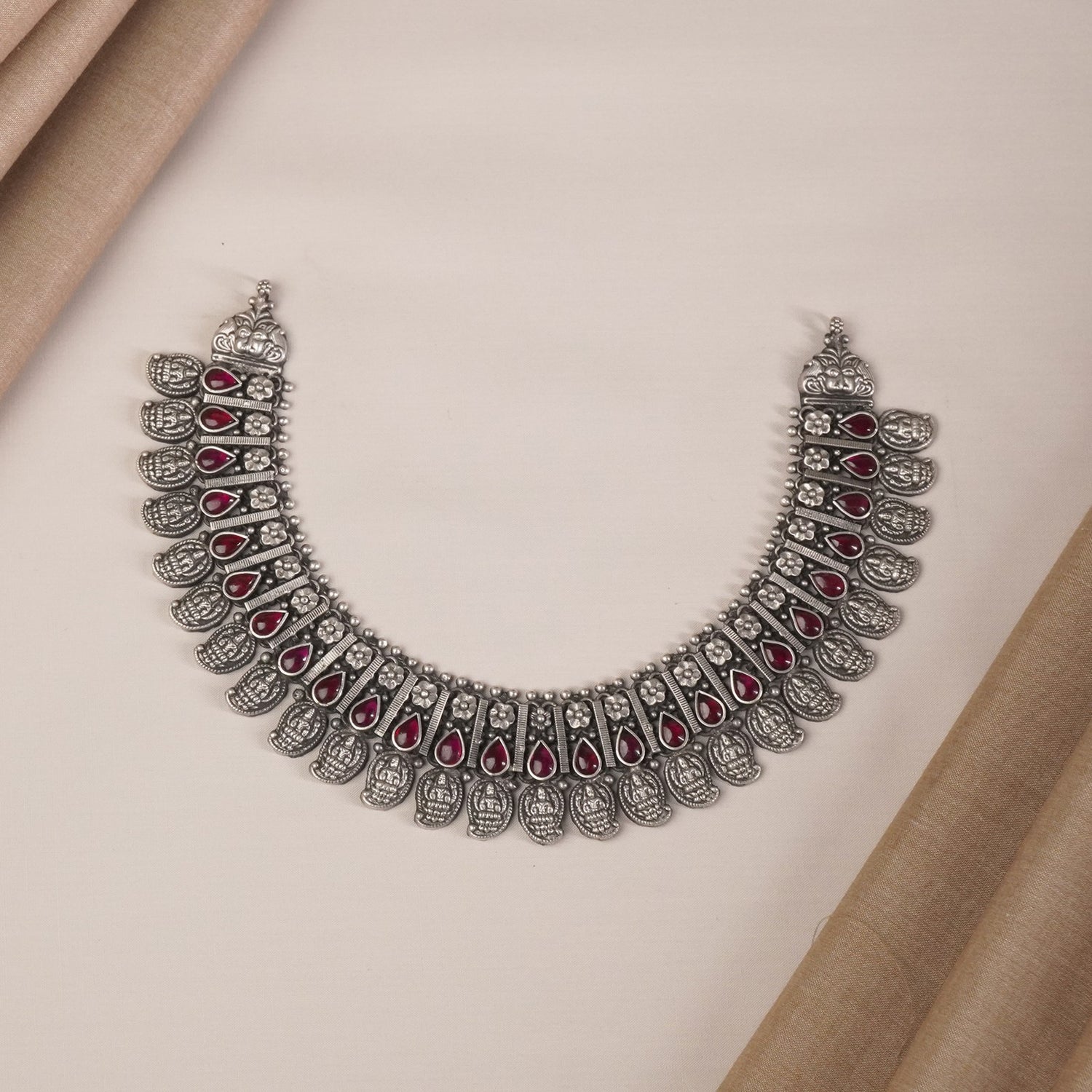 Silver Kolhapuri Laxmi Chattai Necklace