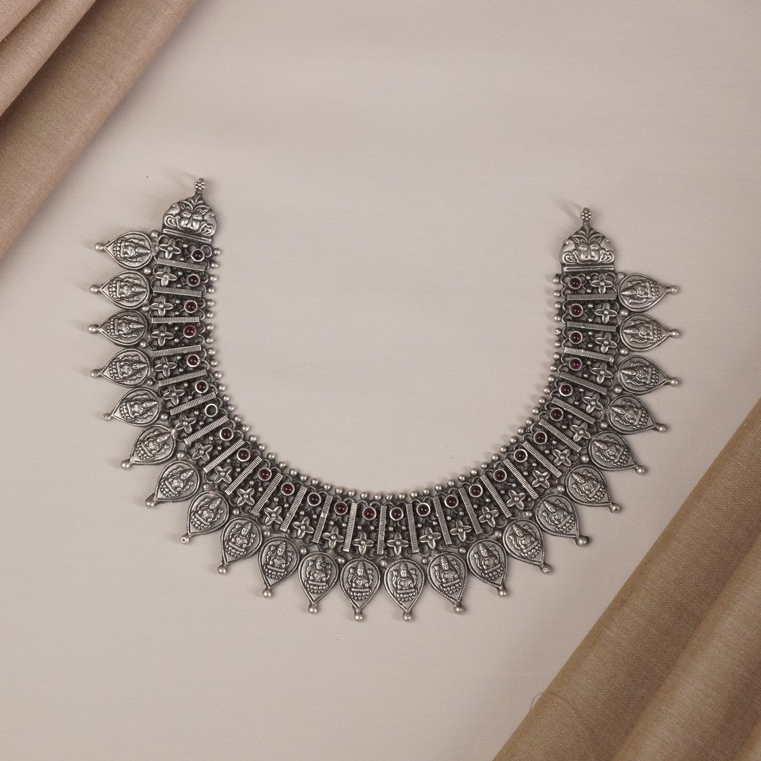 Silver Kolhapuri Laxmi Rava Chattai Necklace