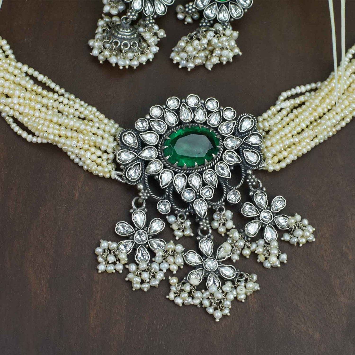 silver kundan zhumki