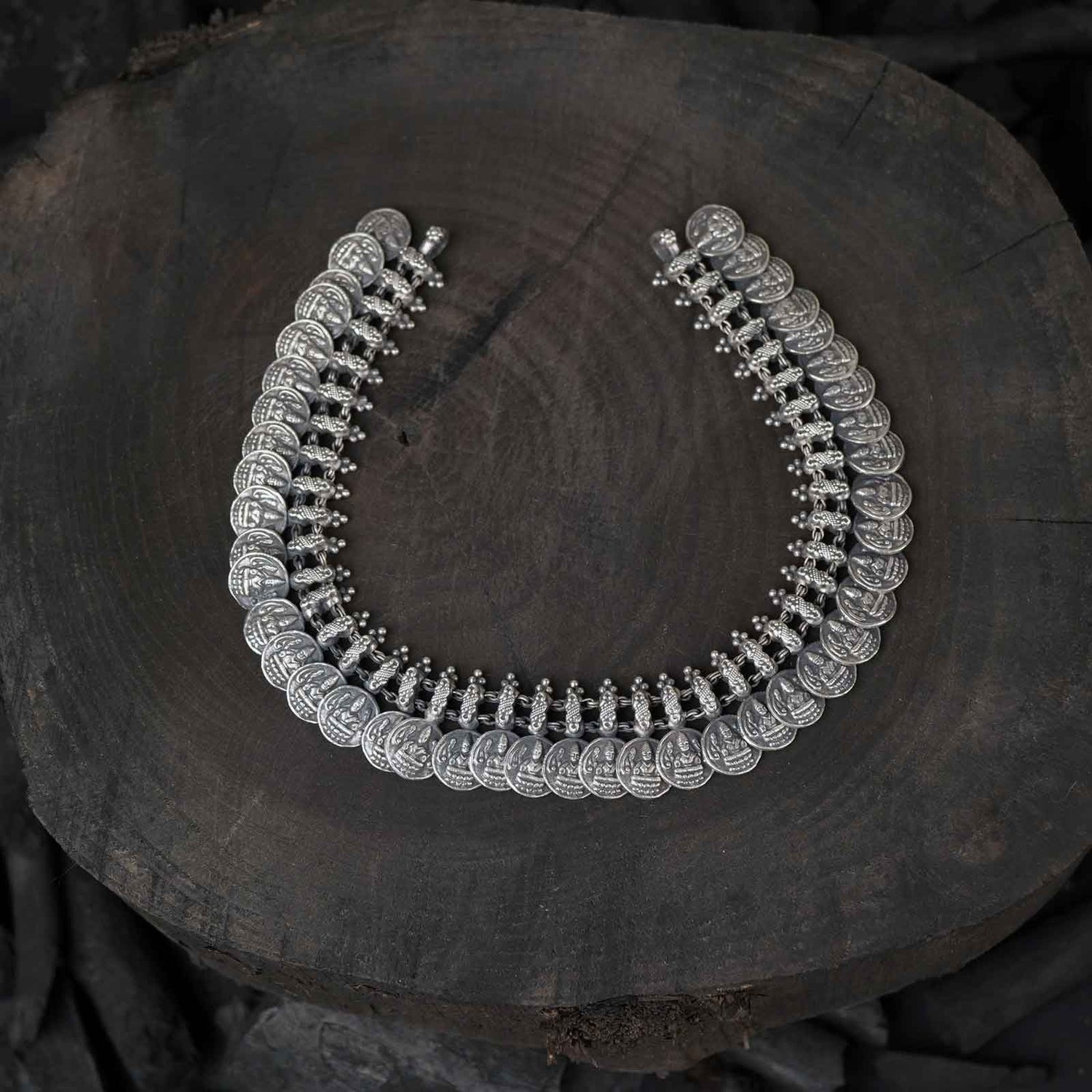 silver laxmi coin necklace