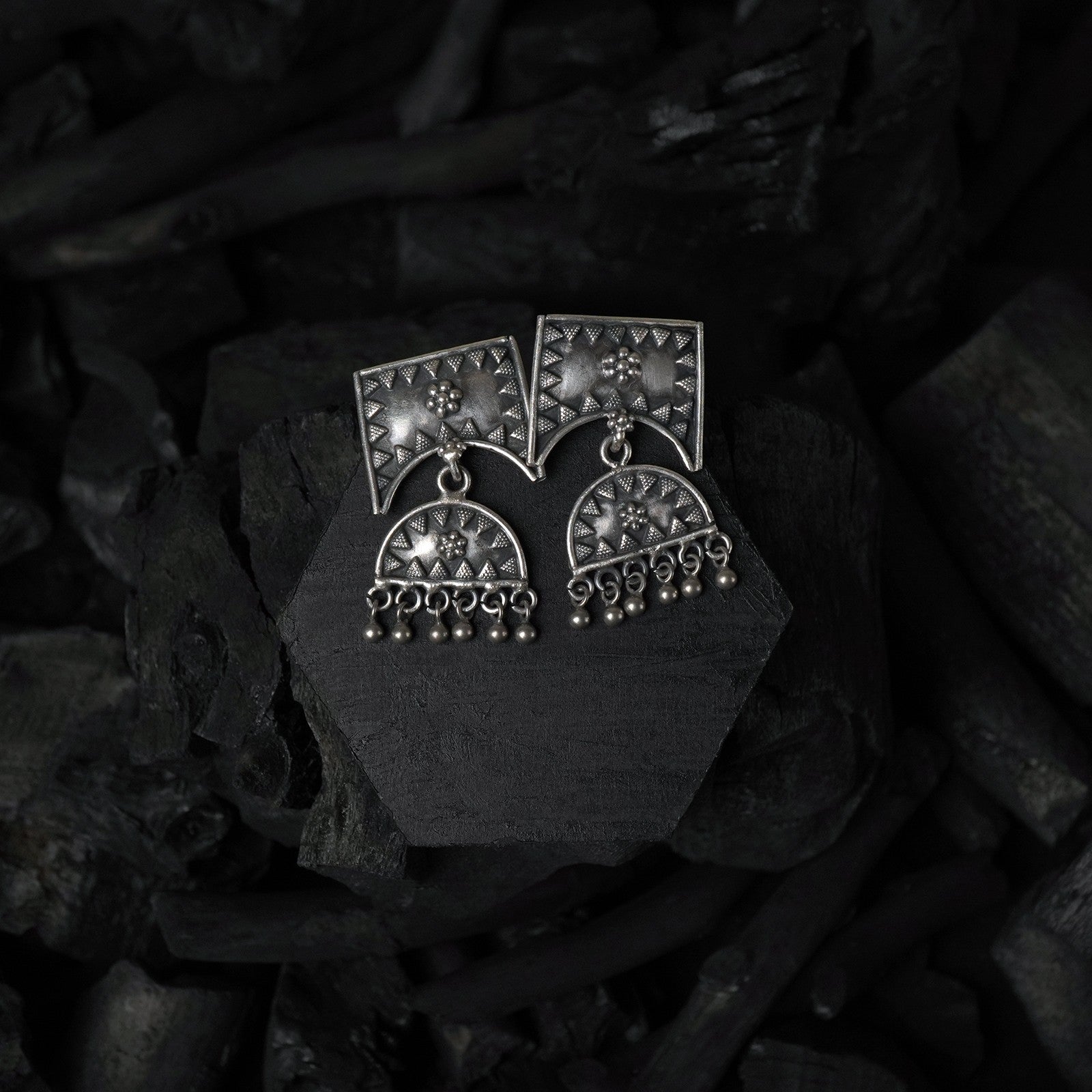 silver latkan tribal earrings