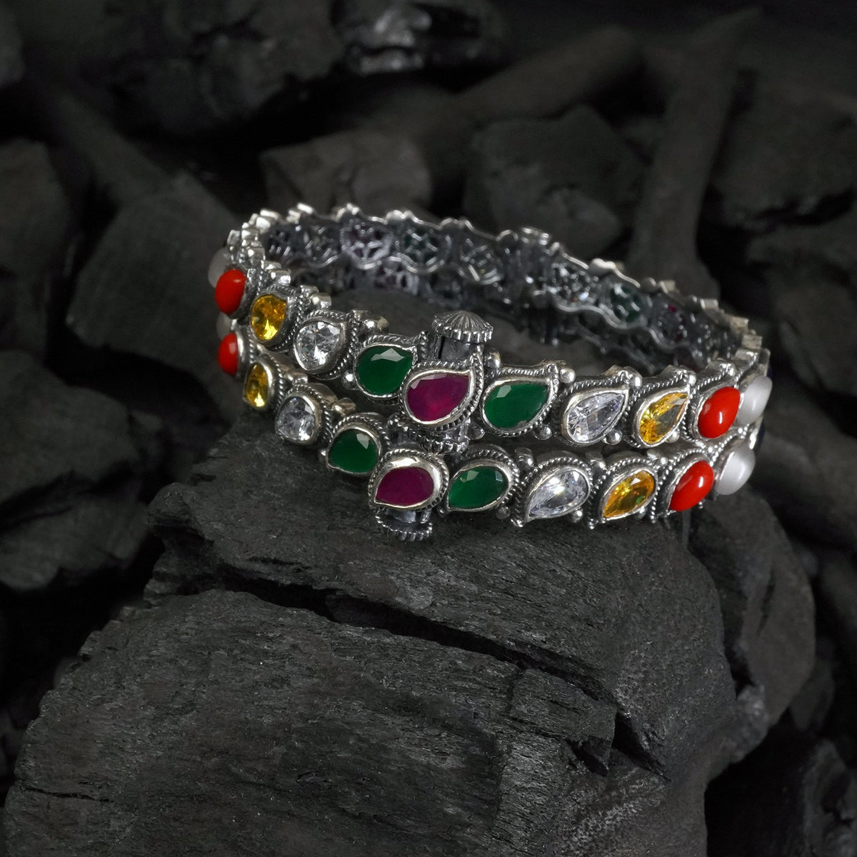 silver Navaratna Bangles design