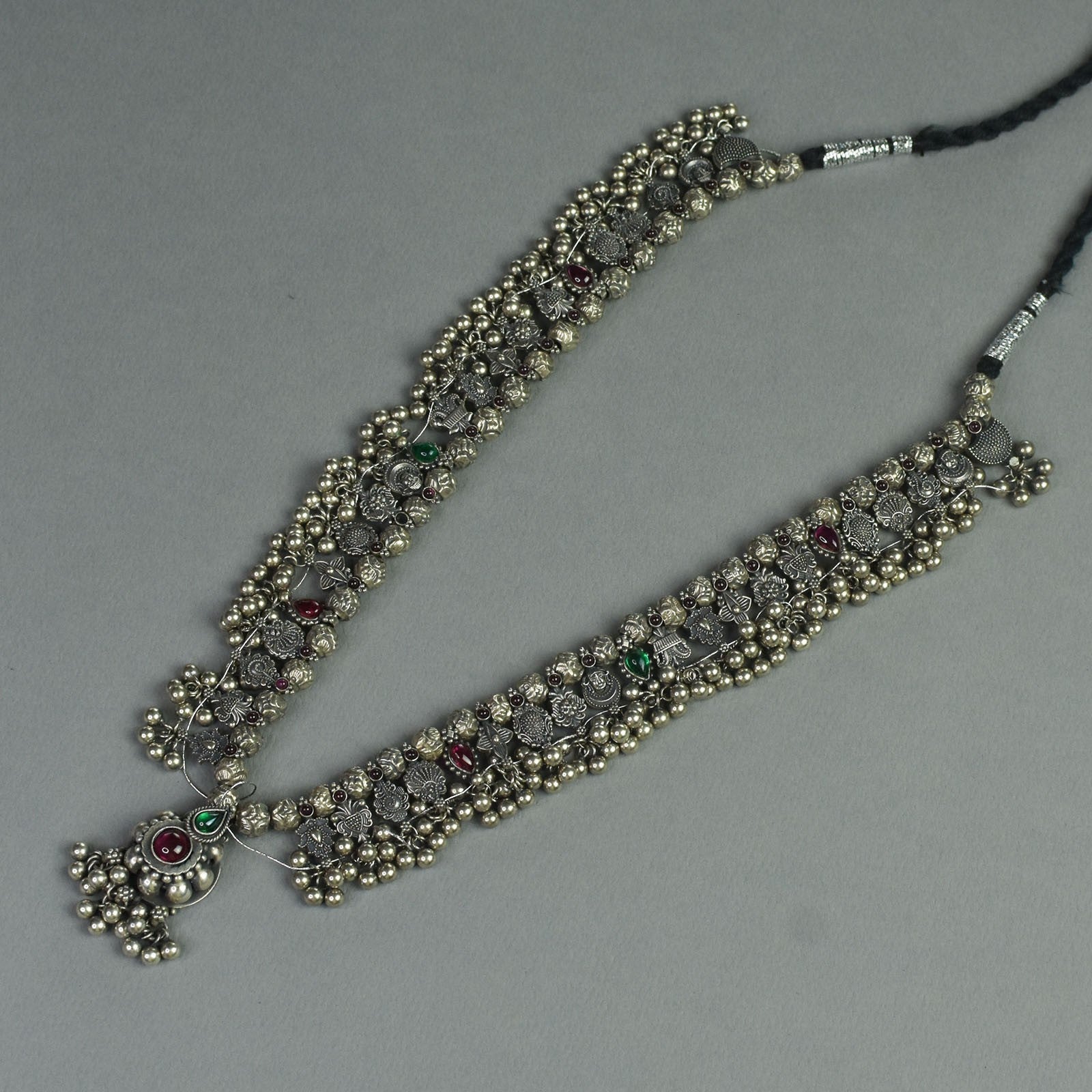 Mohan Silver Traditional kolhapuri saaj made in pure silver with mohanmaal beads ...