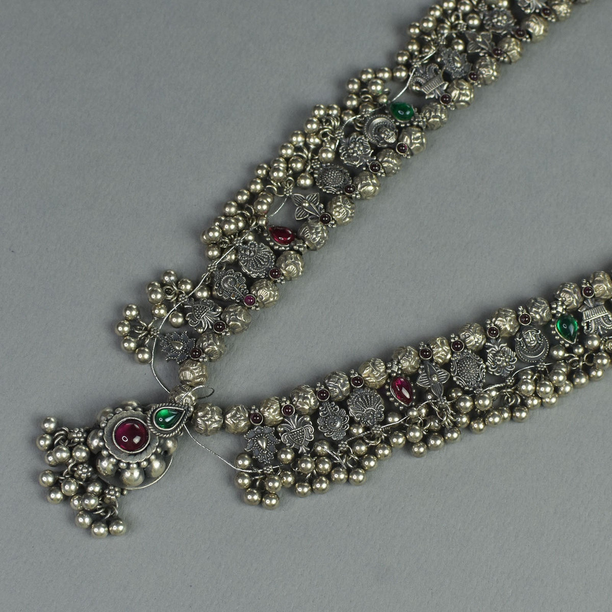 Mohan Silver Traditional kolhapuri saaj made in pure silver with mohanmaal beads ...