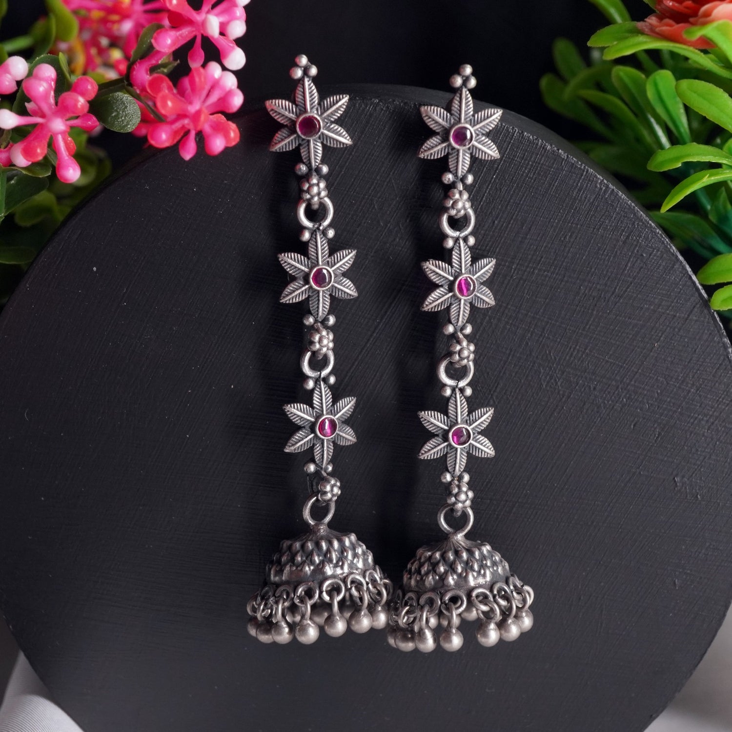 Silver Suryafull Laffa Jhumkis