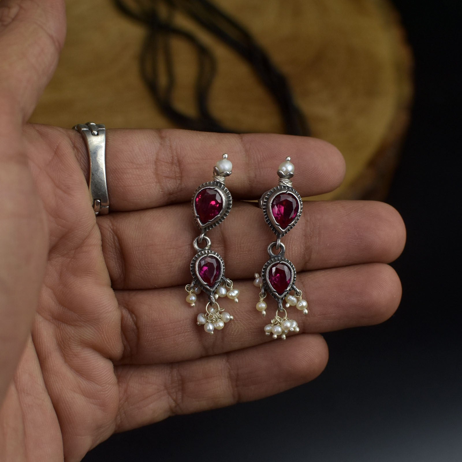 silver tanmani earrings