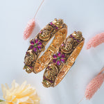 Pure 925 silver antique gold plated bangles with peacock carvings
