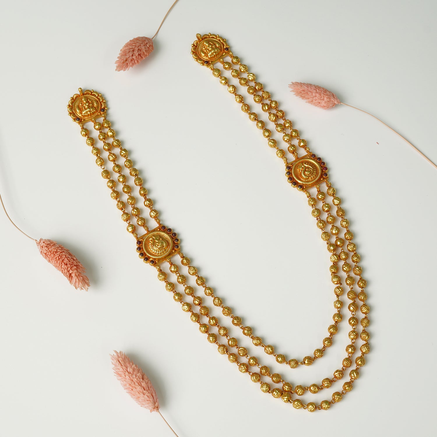 Pure 925 Silver Gheru Gold Plated 3 Layer Necklace