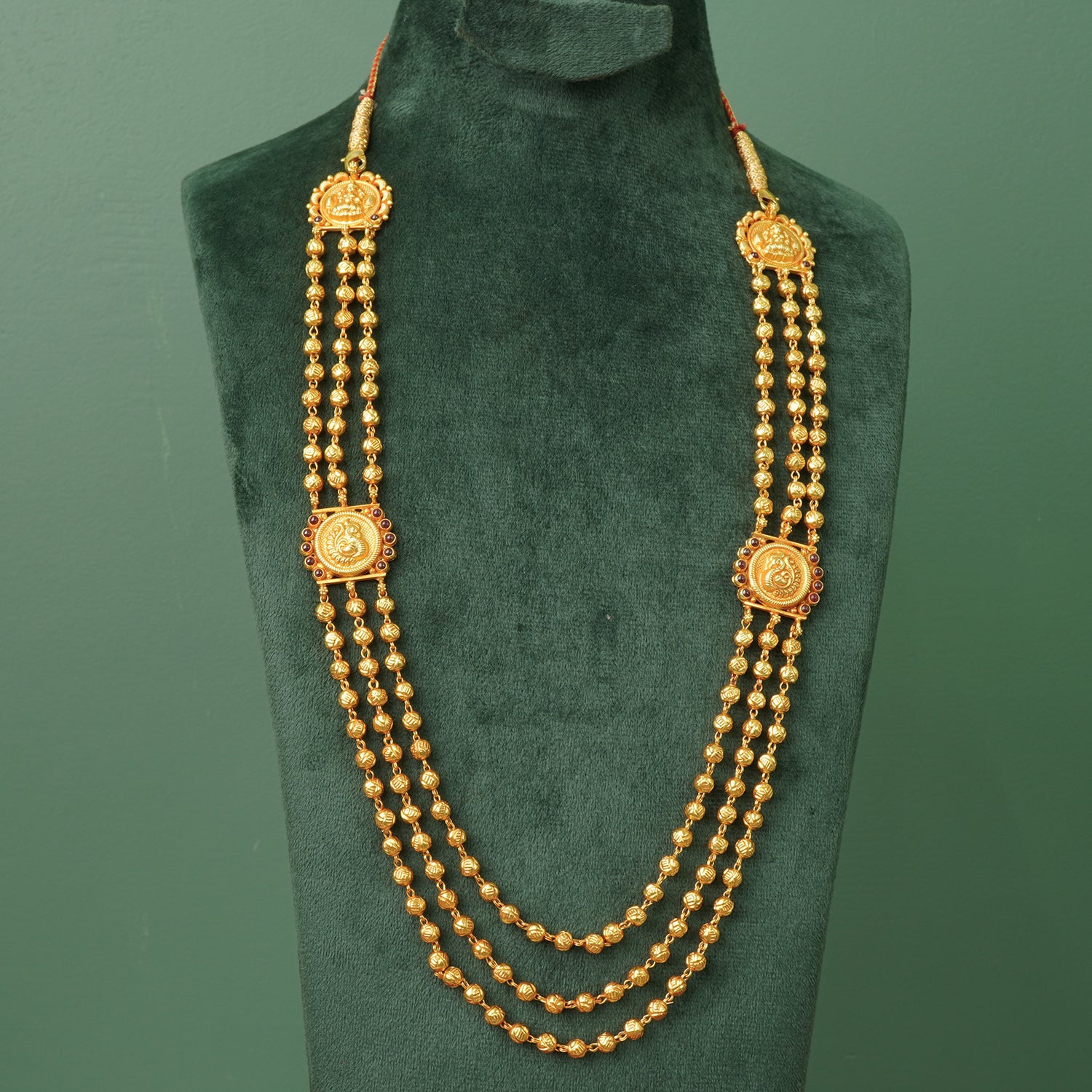Pure 925 Silver Gheru Gold Plated 3 Layer Necklace