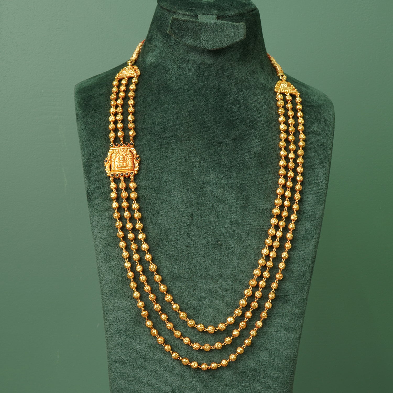 Pure 925 Silver Gheru Gold Plated 3 Layer Laxmi Necklace Side Pendant Design Online