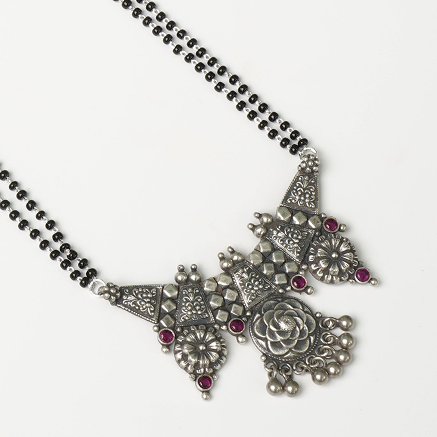 Pure 925 Silver Long Chain Mangalsutra 28 Inch Flower Piece Pendant