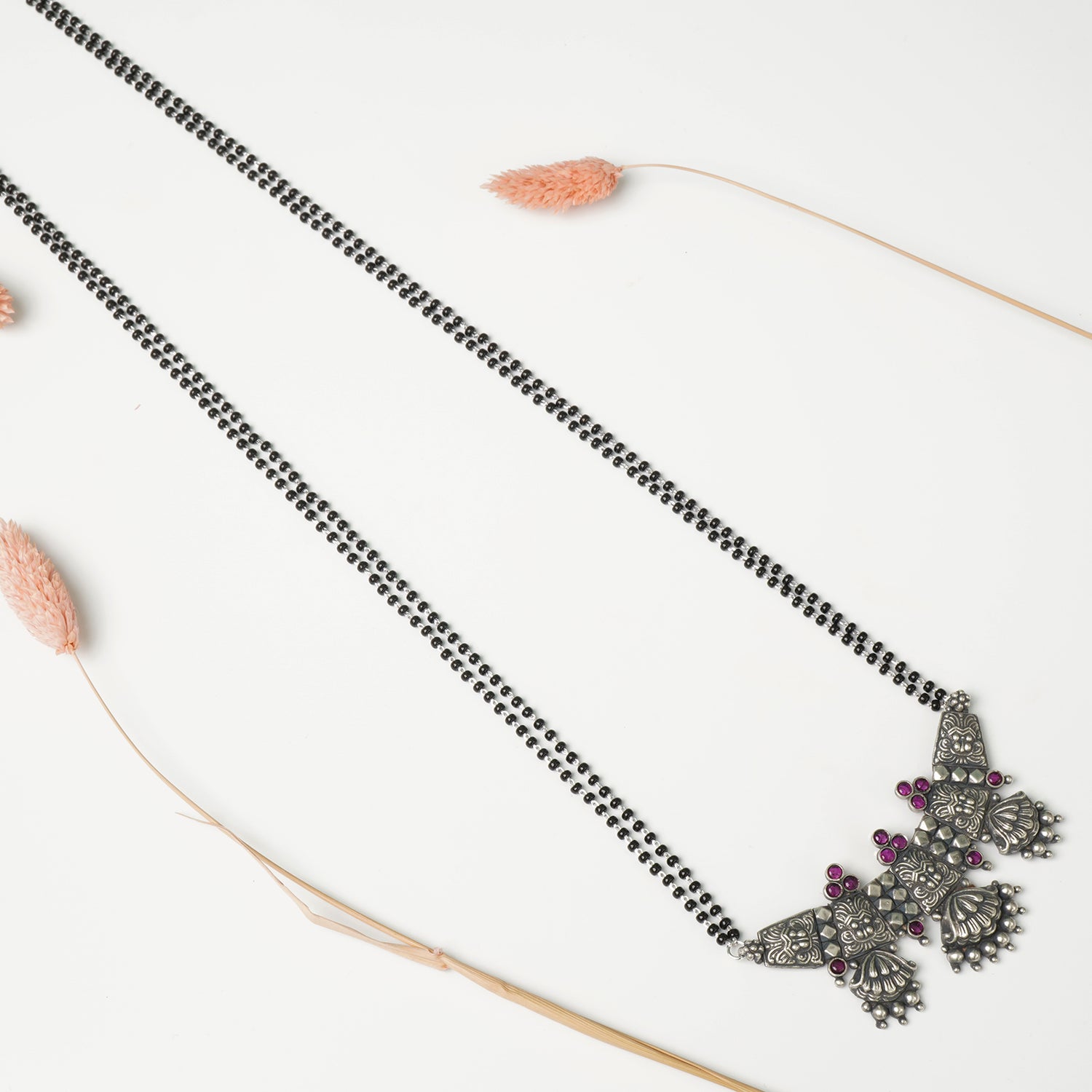 Pure 925 Silver Chain Mangalsutra Long 28 Inch Flower Piece Pendant