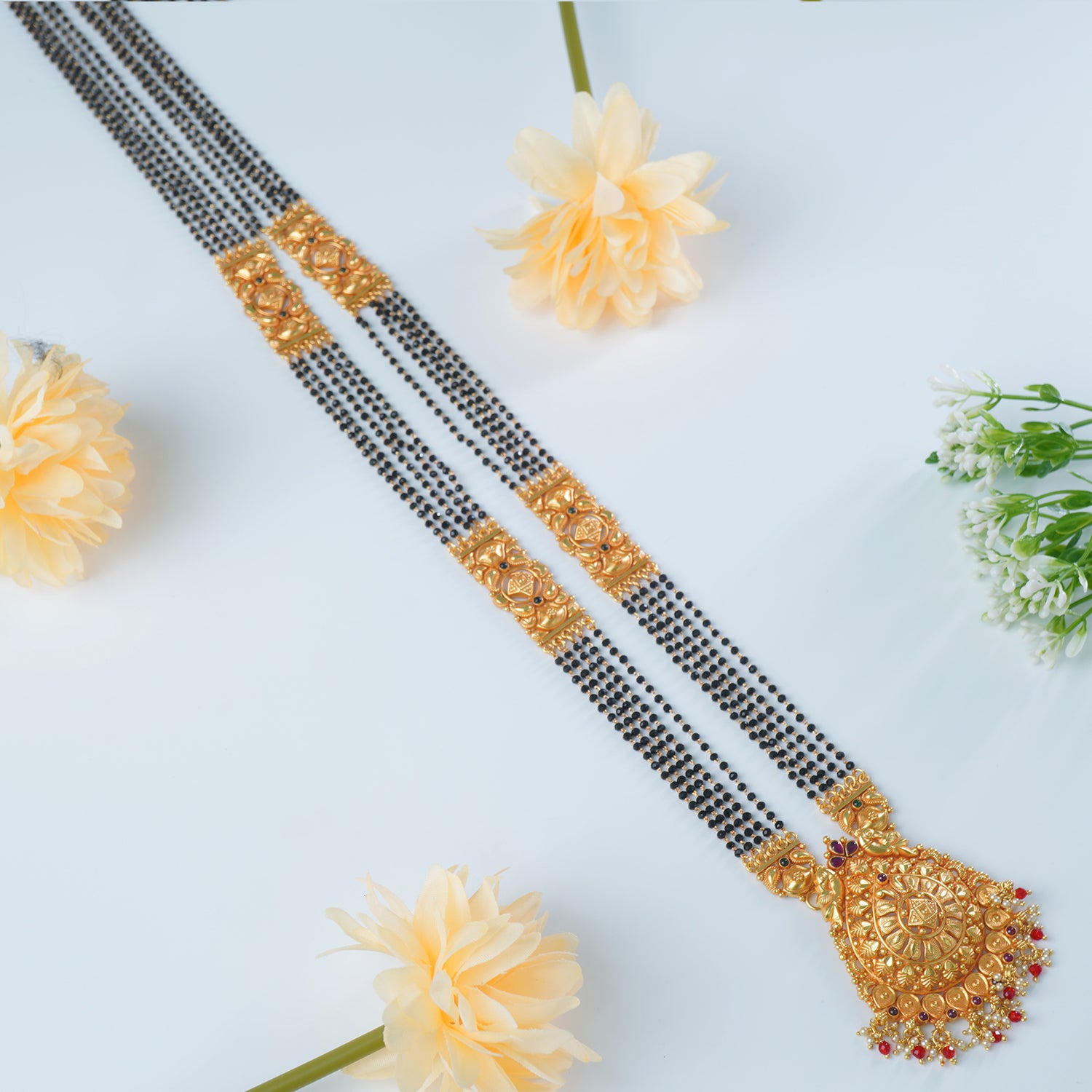 Silver Long Mangalsutra Design Gold Plated And Gheru Finished