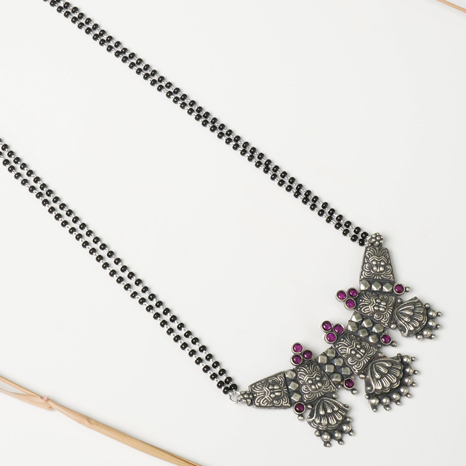 Pure 925 Silver Chain Mangalsutra Long 28 Inch Flower Piece Pendant