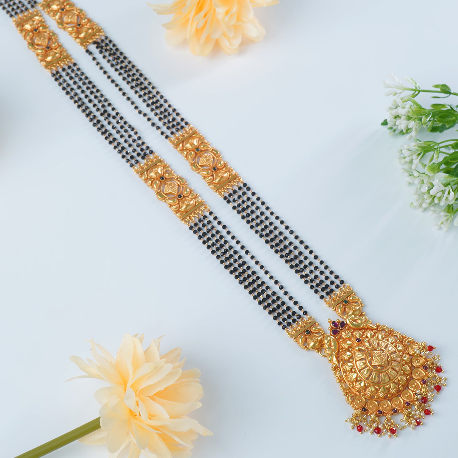 Silver Long Mangalsutra Design Gold Plated And Gheru Finished