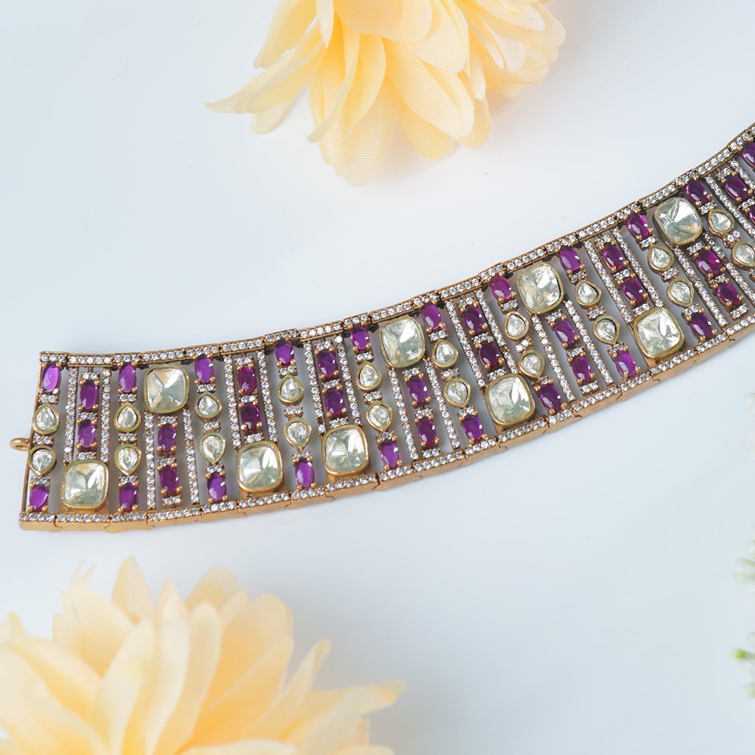 Silver Moissanite Necklace - Choker Design