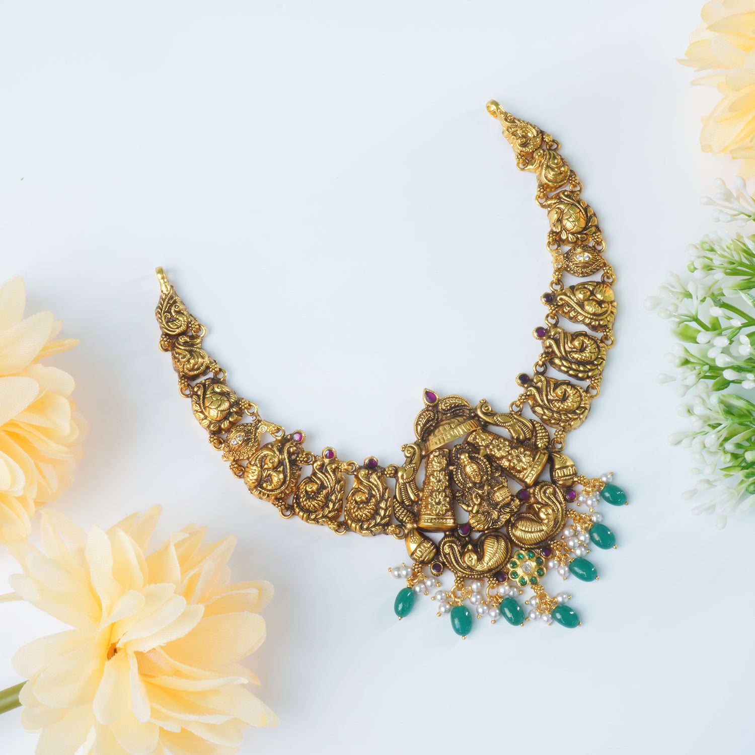 Shop Light Weight Silver Necklace Design With Antique Gold Plating Online