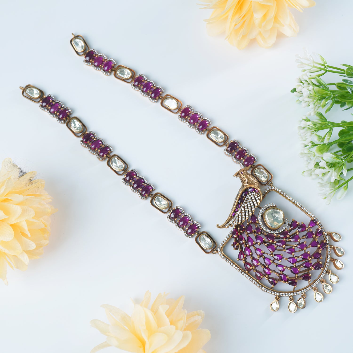 Silver Moissanite Necklace - Medium Length One Of A Kind Peacock