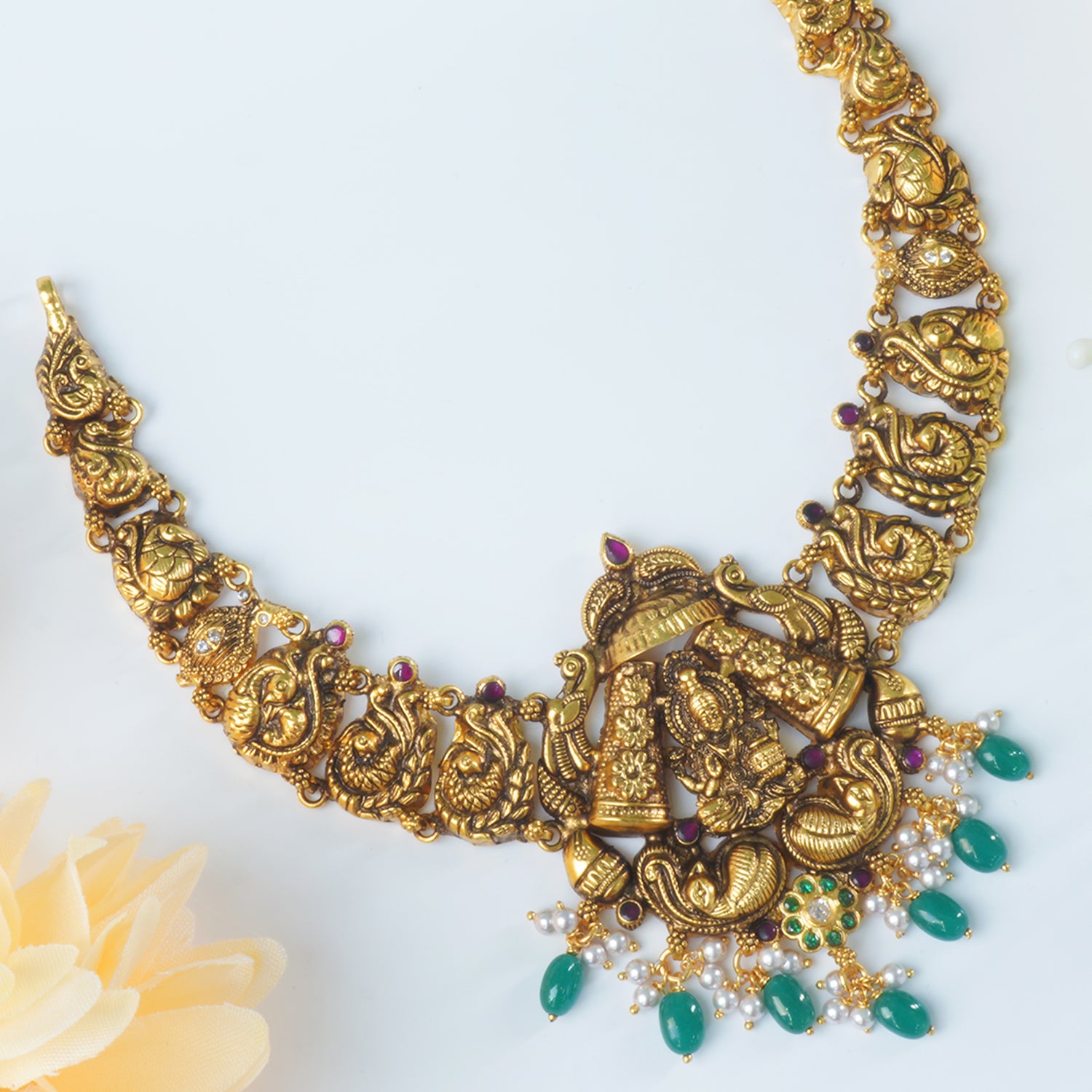 Shop Light Weight Silver Necklace Design With Antique Gold Plating Online