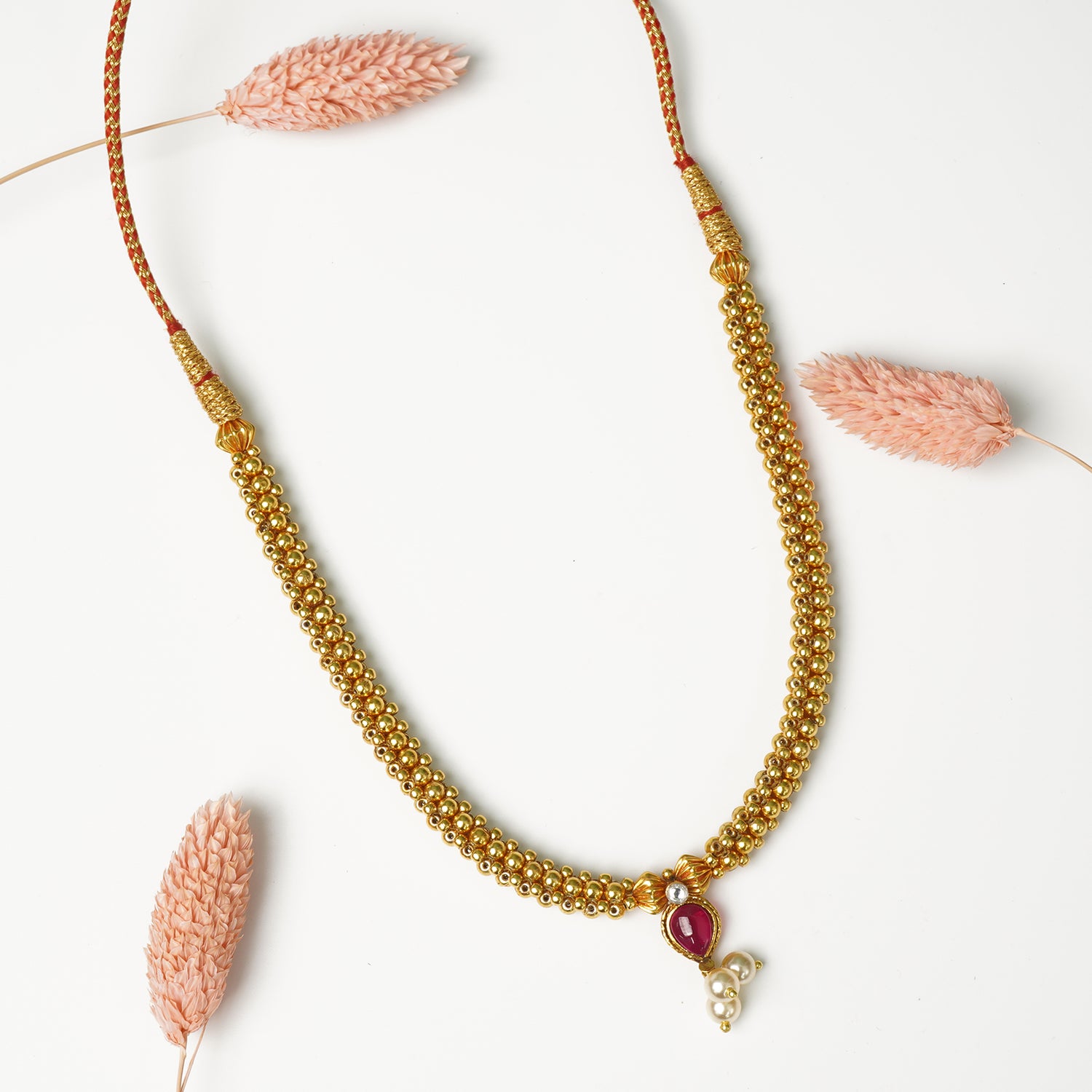 Shop Online 92.5 Silver Kolhapuri Thushi In Gold Finish