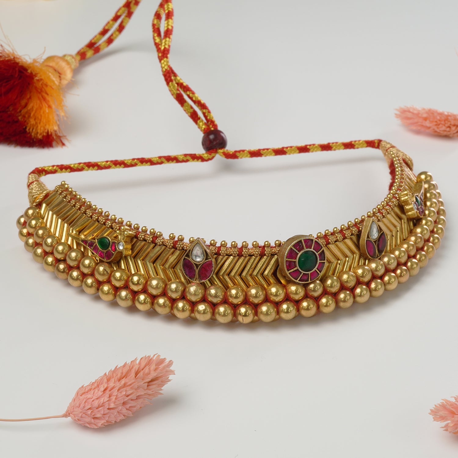 Silver Heritage Traditional Gold Plated Vajratik Necklace With Kundan Pieces