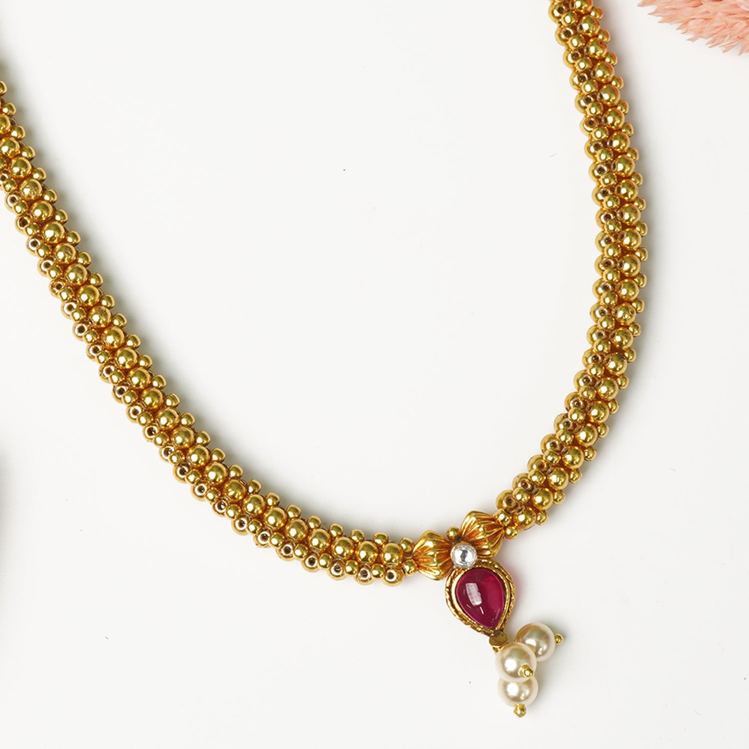 Shop Online 92.5 Silver Kolhapuri Thushi In Gold Finish