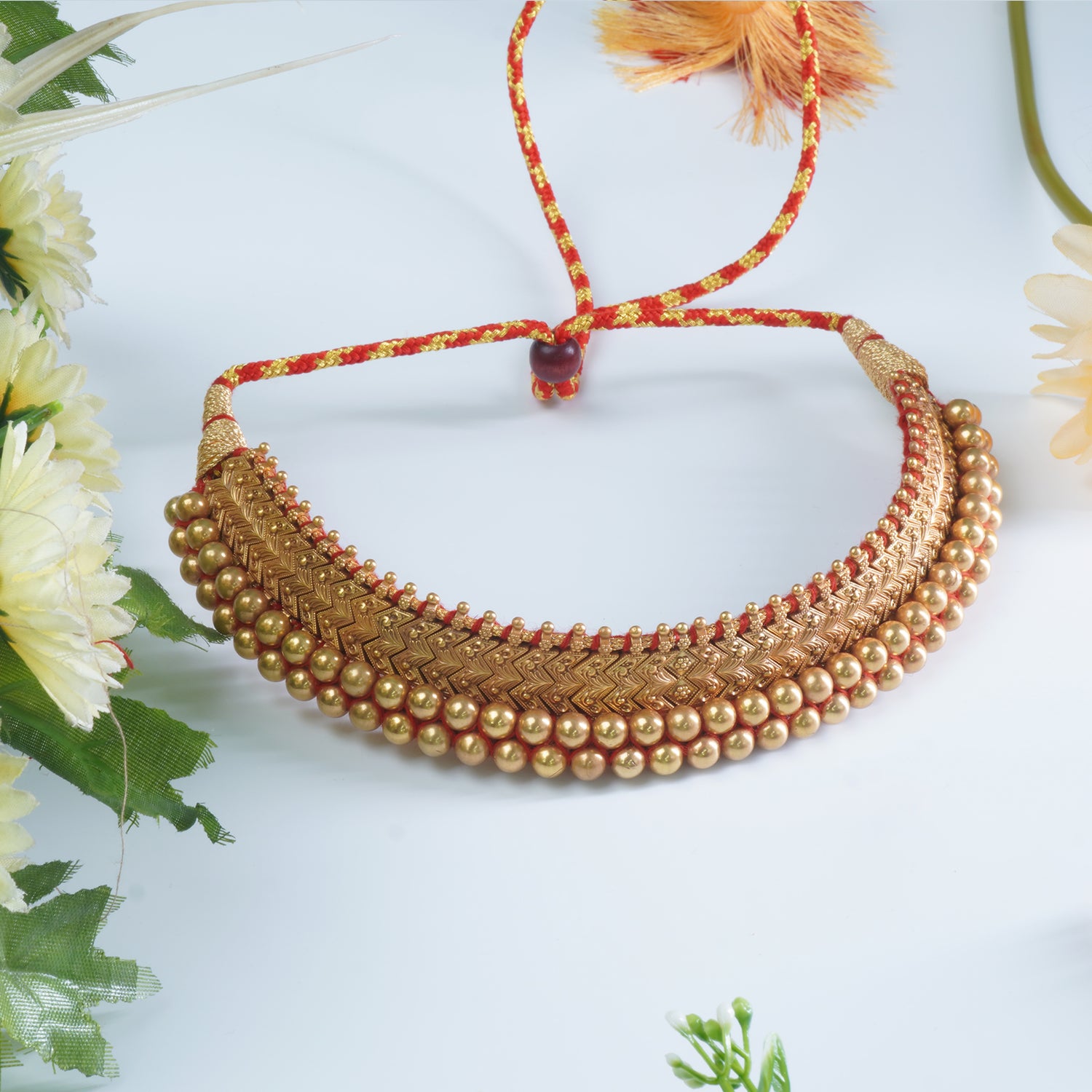 Silver Heritage Traditional Gold Plated Vajratik Necklace Flower Design